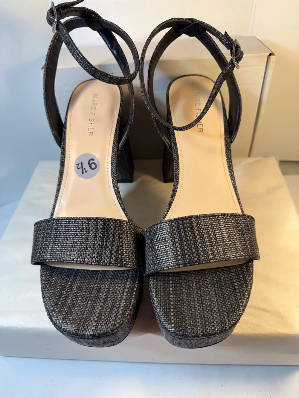 Marc Fisher Black Woven Platform Block Heel Sandals